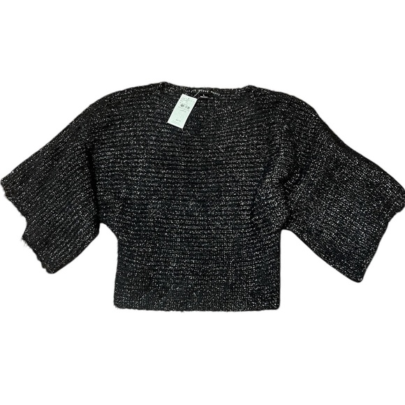 Buckle Sweaters - Hyfve Buckle Black Shimmer Cropped Knit Sweater Sz L NWT